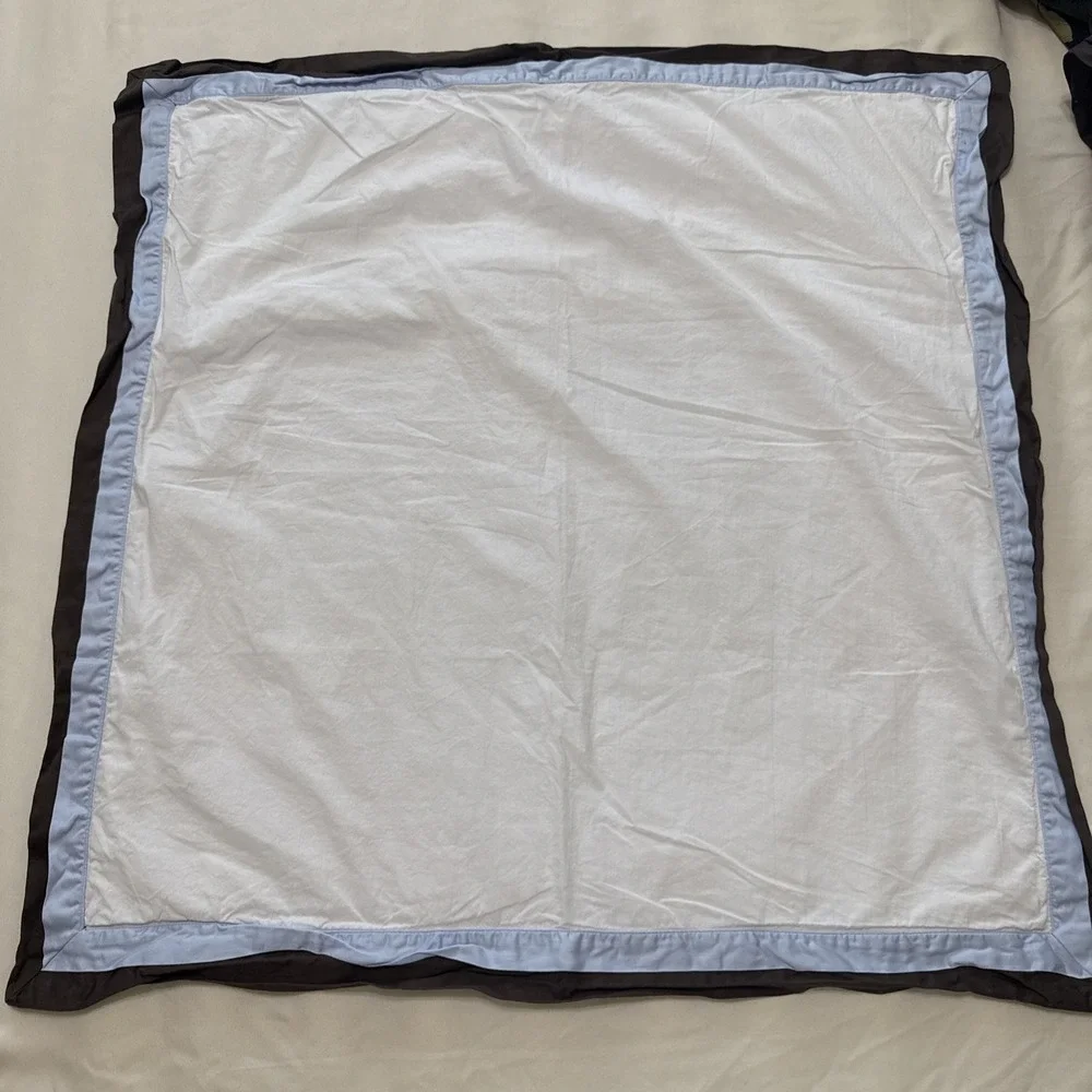 Restoration Hardware Pillow Shams 100% Cotton Euro White Blue & Brown Border 2